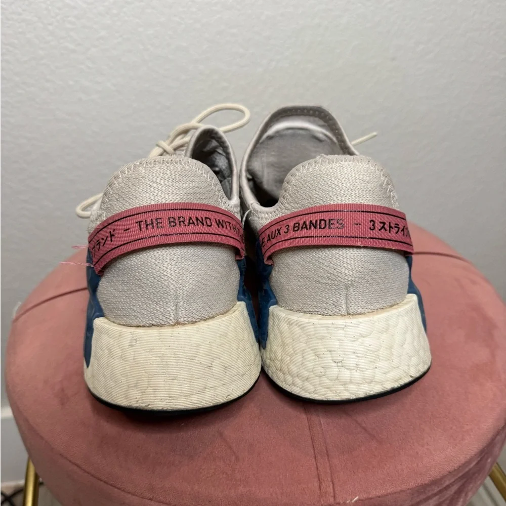 Adidas NMD R1 Men's Size 9 1/2‎ Cream White Blue Boost Running Shoes Primeknit